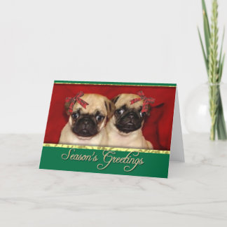 Tarjeta Festiva Navidades pug cachorros
