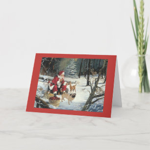 Tarjeta Festiva Navidades Pug Card Santa In Woods
