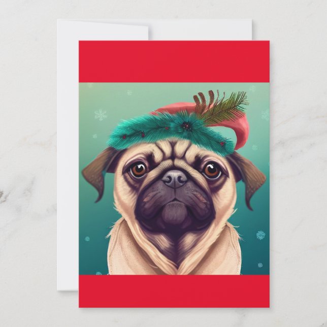 Tarjeta Festiva Navidades Pug Dog , regalo de T-Shirt de amante de (Anverso)