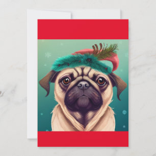 Tarjeta Festiva Navidades Pug Dog , regalo de T-Shirt de amante de