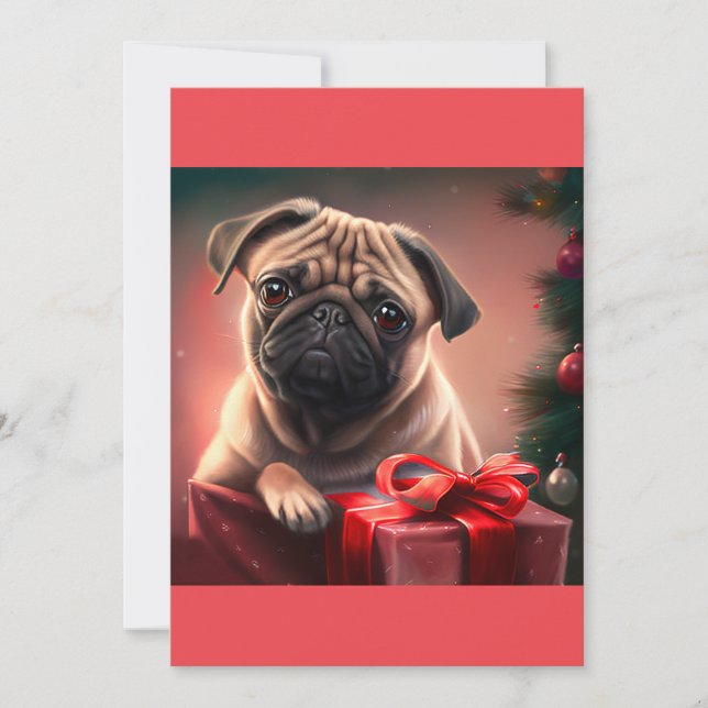 Tarjeta Festiva Navidades Pug Dog , regalo de T-Shirt de amante de (Anverso)