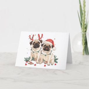 Tarjeta Festiva Navidades Pug Dogs