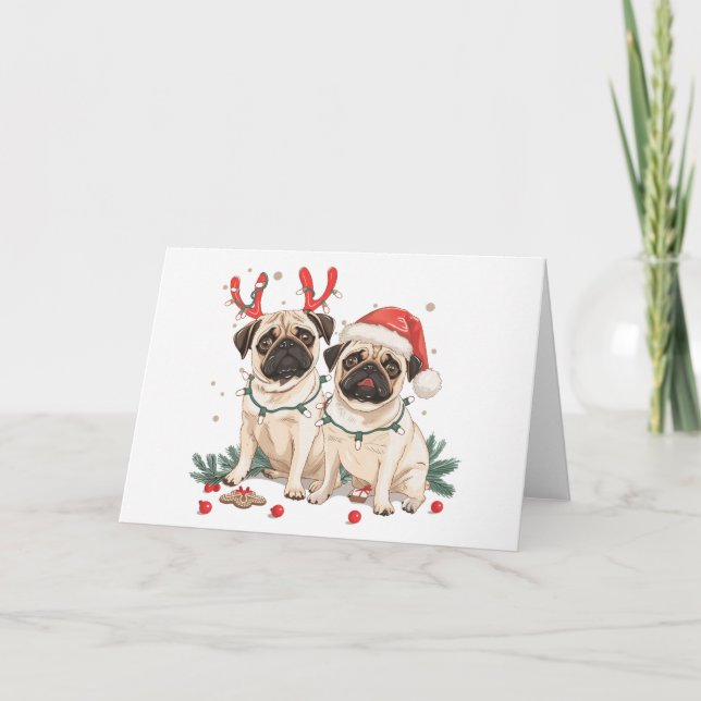 Tarjeta Festiva Navidades Pug Dogs (Anverso)