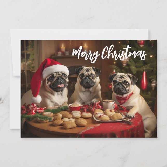 Tarjeta Festiva Navidades Pugs (Anverso)
