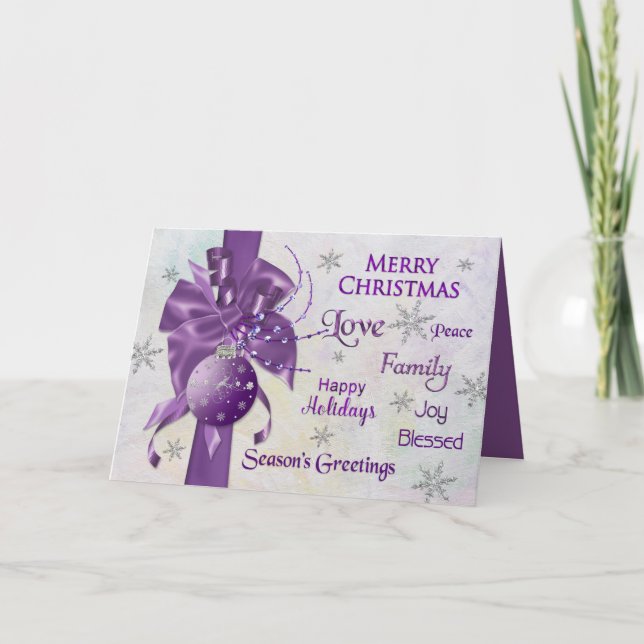 Tarjeta Festiva Navidades - Púrpura - Cinta - Tipografía (Anverso)