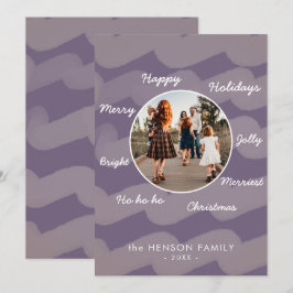 Tarjeta Festiva Navidades púrpura modernos desean foto familiar