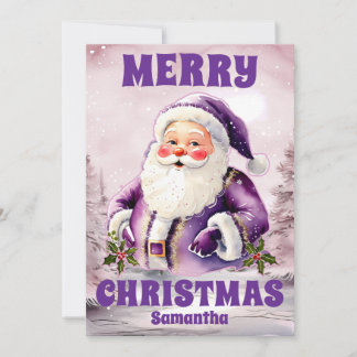 Tarjeta Festiva Navidades púrpura niños de Santa Claus