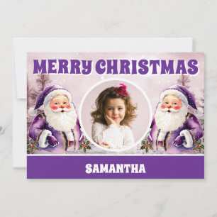 Tarjeta Festiva Navidades púrpura niños de Santa Claus. Foto