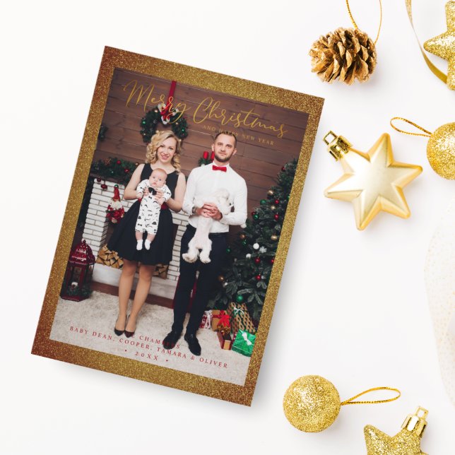 Tarjeta Festiva Navidades Purpurina Fun Photo Family Whimsical (Subido por el creador)