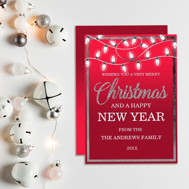 Tarjeta Festiva Navidades Purpurinas de luces colgantes de plata r (Subido por el creador)