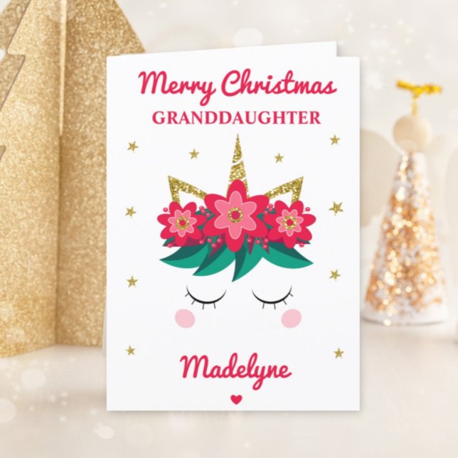 Tarjeta Festiva Navidades Purpurinas De Unicornio Para Nieta (Subido por el creador)