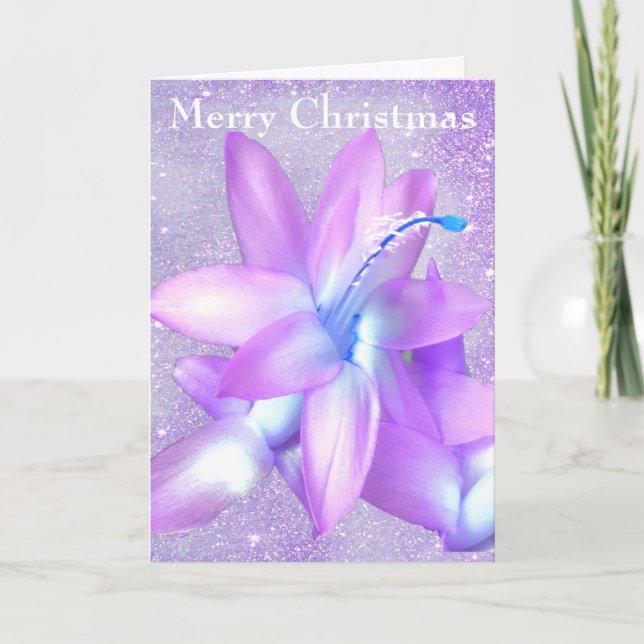 Tarjeta Festiva *~* Navidades Purpurinas Personalizar de flor cact (Anverso)