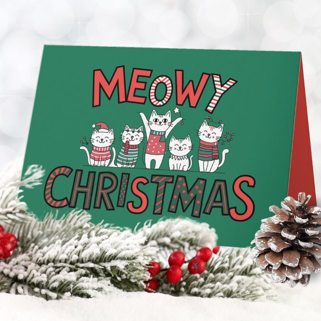 Tarjeta Festiva Navidades Purr-fect Meowy (The purr-fect holiday card for cat lovers!)