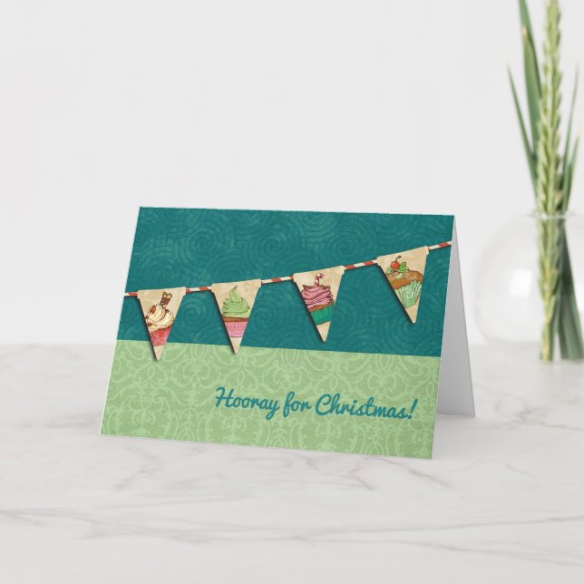 Tarjeta Festiva Navidades quequitos con banderas de baño vacacione (Anverso)
