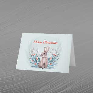 Tarjeta Festiva Navidades Rabbit Berries Watercolor