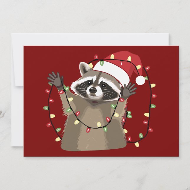 Tarjeta Festiva Navidades Racoon Lover alumbran a Animal Santa Hat (Anverso)