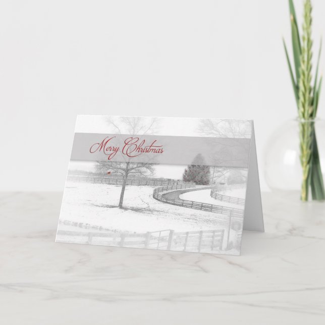 Tarjeta Festiva Navidades - Rancho de Caballo-Invierno/Nieve (Anverso)