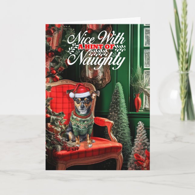 Tarjeta Festiva Navidades Rat Terrier Dog Naughty o Nice (Anverso)