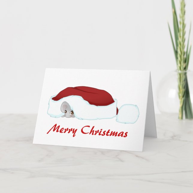 Tarjeta Festiva Navidades ratón bajo el gorra (Anverso)