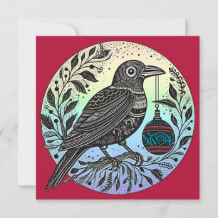 Tarjeta Festiva Navidades Raven con ornamento