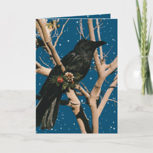 Tarjeta Festiva Navidades Raven Fiesta Natural Pájaro Animal