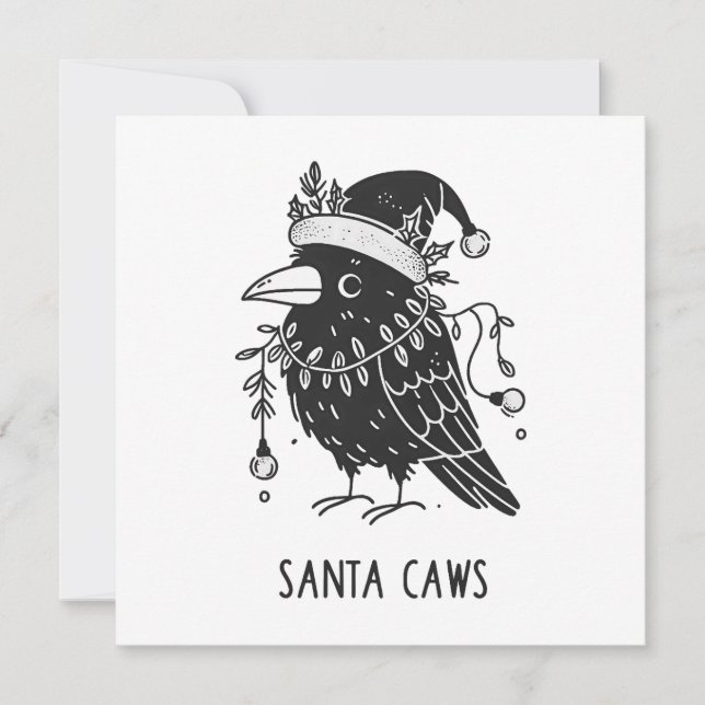 Tarjeta Festiva Navidades Raven Santa Caws (Anverso)