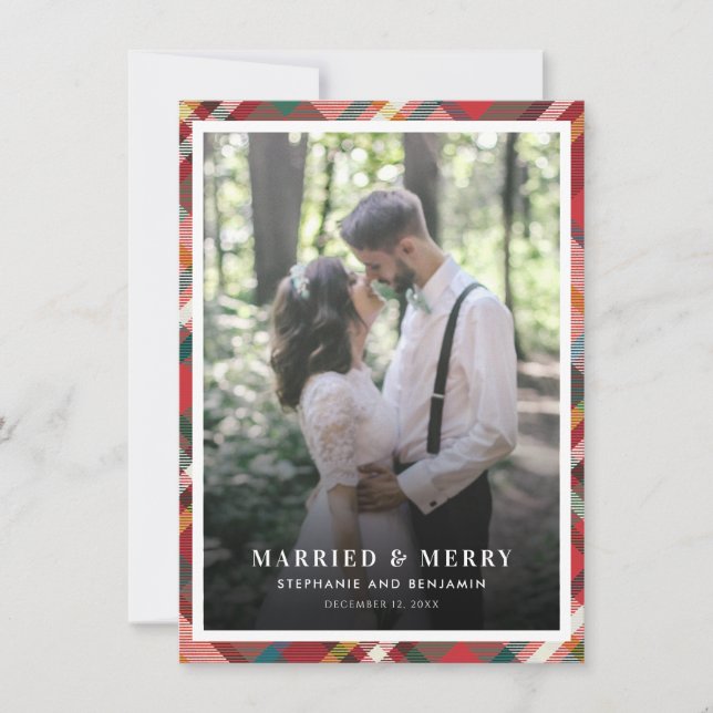 Tarjeta Festiva Navidades recién casados con foto casados y merry (Anverso)