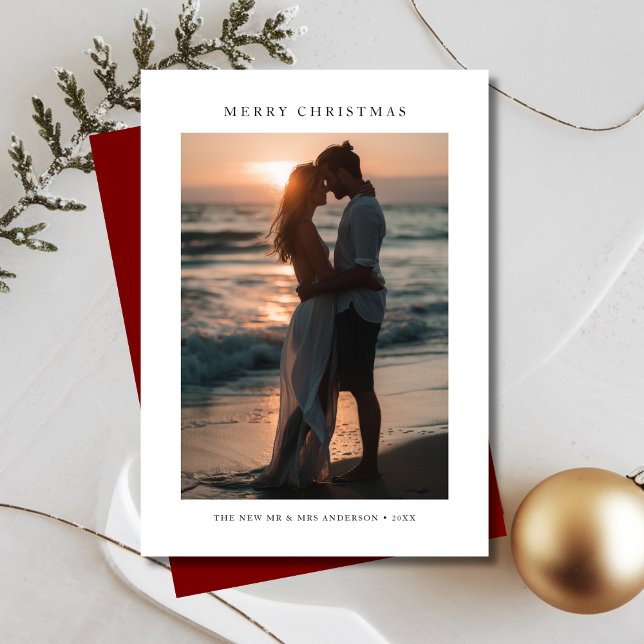 Tarjeta Festiva Navidades recién casados en la playa Foto Tropical (Subido por el creador)
