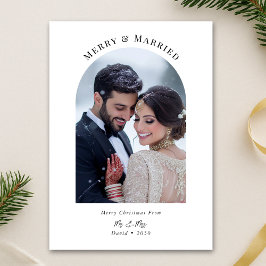 Tarjeta Festiva Navidades recién casados Merry & Married Arch Phot