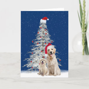 Tarjeta Festiva Navidades recuperadores de oro con árbol blanco