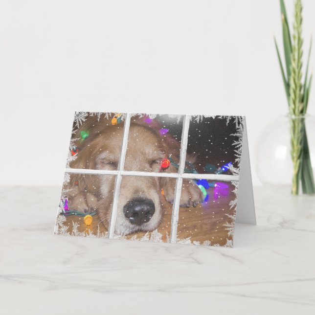 Tarjeta Festiva Navidades recuperadores de oro con luces (Anverso)