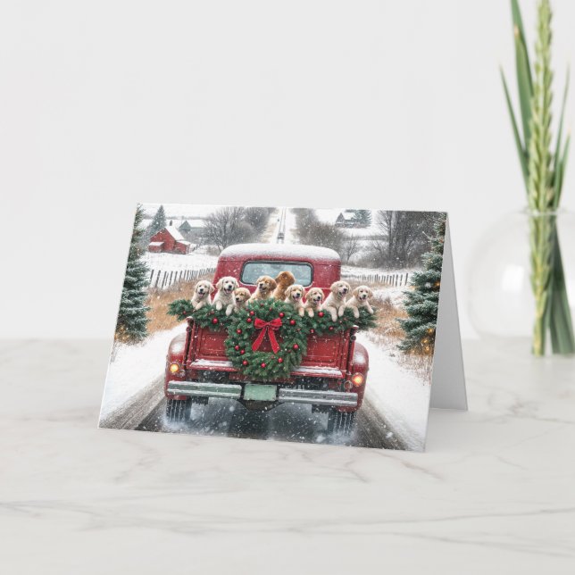 Tarjeta Festiva Navidades Recuperadores De Oro En Camión Rojo (Anverso)