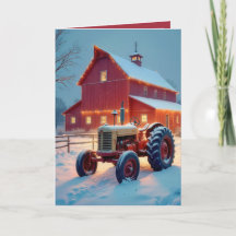 Navidades Red Barn Con Antiguo Tractor
