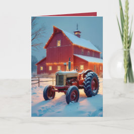 Tarjeta Festiva Navidades Red Barn Con Antiguo Tractor