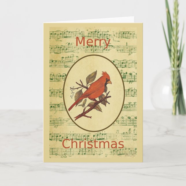 Tarjeta Festiva Navidades Red Bird Cardinal Green (Anverso)
