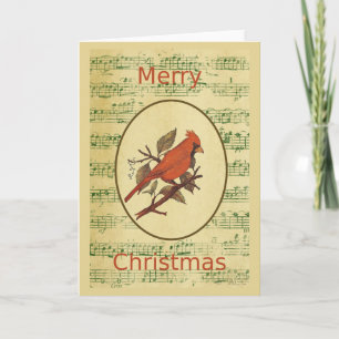 Tarjeta Festiva Navidades Red Bird Cardinal Green