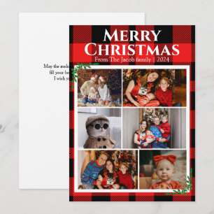 Tarjeta Festiva Navidades Red Buffalo Plaid de vacaciones Foto mod