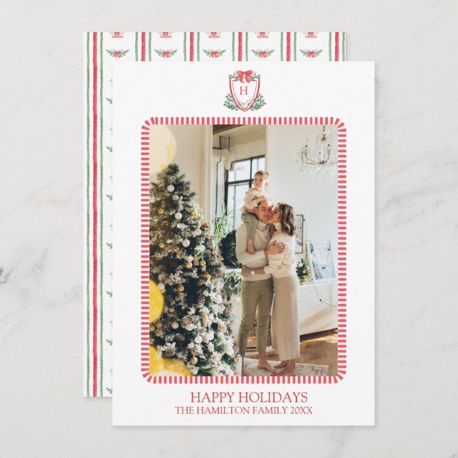 Tarjeta Festiva Navidades Red Door Monograma foto Grandmillennial (Anverso / Reverso)