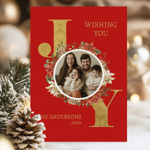 Tarjeta Festiva Navidades Red Elegant Photo Dobles