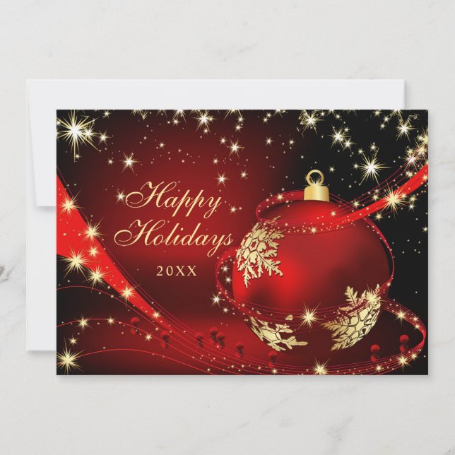 Tarjeta Festiva Navidades Red Gold Sparkle Ball Saludo Corporativo (Anverso)