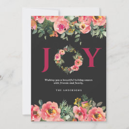 Tarjeta Festiva Navidades Red Joy Floral Wreath Botánica