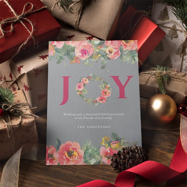 Tarjeta Festiva Navidades Red Joy Floral Wreath Botánica (Subido por el creador)
