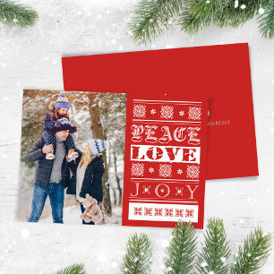 Tarjeta Festiva Navidades Red Joy Peace Love Holiday Photo