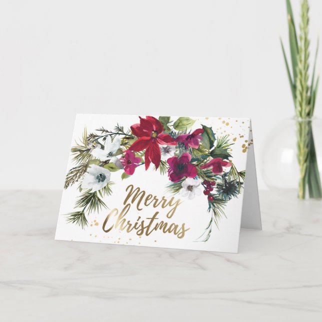 Tarjeta Festiva Navidades Red Poinsettia Pine Biblia Isaiah 9:6 (Anverso)