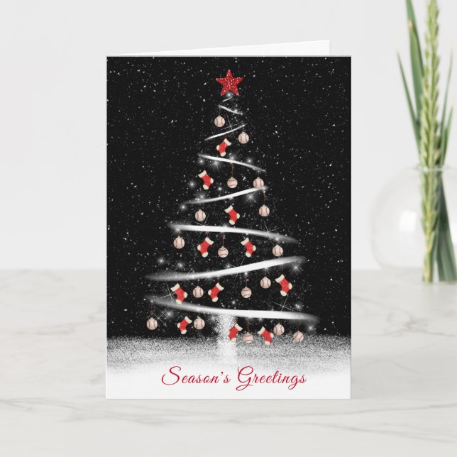 Tarjeta Festiva Navidades Red Socks y Baseball Tree (Anverso)