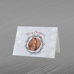 Tarjeta Festiva Navidades Red Squirrel Pine Wreath Watercolor