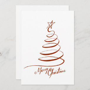 Tarjeta Festiva Navidades Red Tree Line Art Minimalista