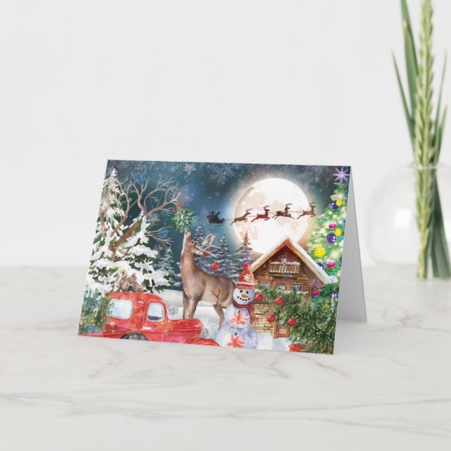 Tarjeta Festiva Navidades Red Truck Santa Rustic Windays (Anverso)