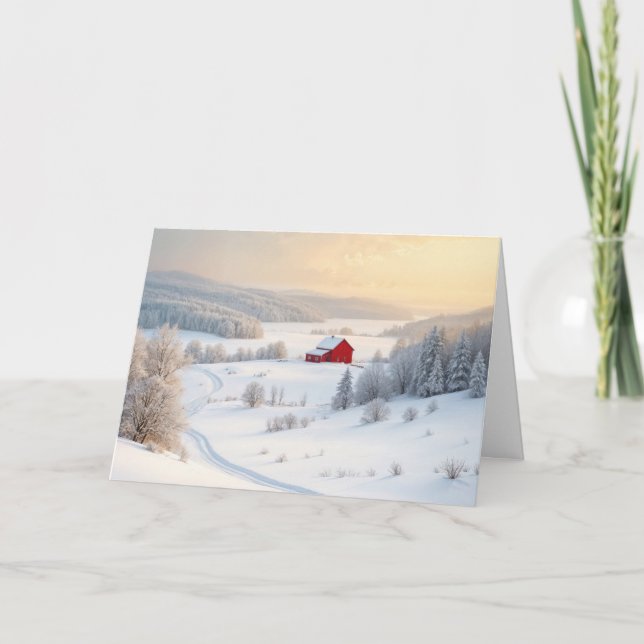 Tarjeta Festiva Navidades Red Winter Barn (Anverso)