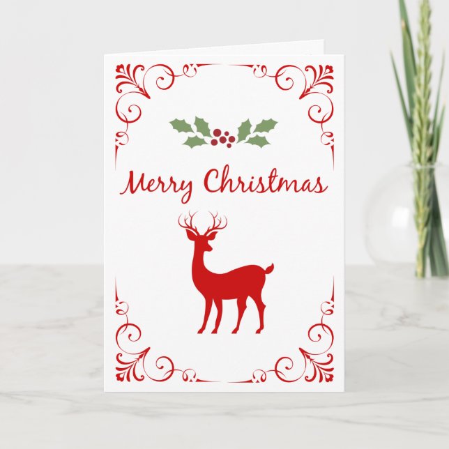 Tarjeta Festiva Navidades Reindeer Holly Classic Elegant (Anverso)